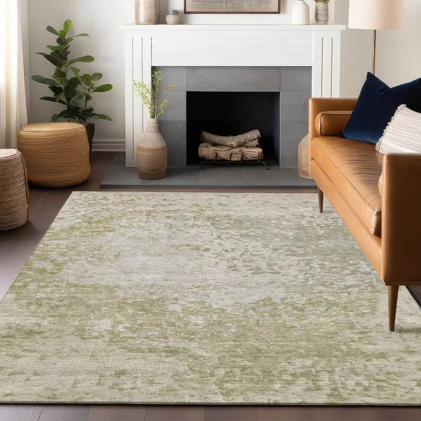 Beige And Ivory Abstract Washable Indoor Outdoor Area Rug Photo 6