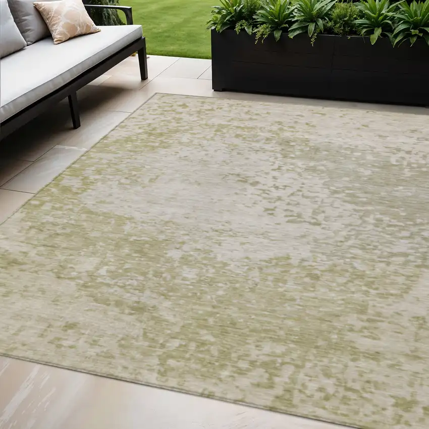 Beige And Ivory Abstract Washable Indoor Outdoor Area Rug Photo 2