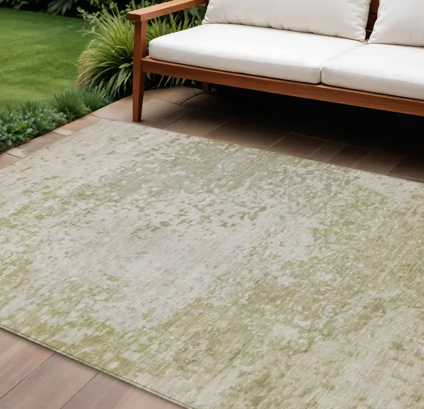 Beige And Ivory Abstract Washable Indoor Outdoor Area Rug Photo 2