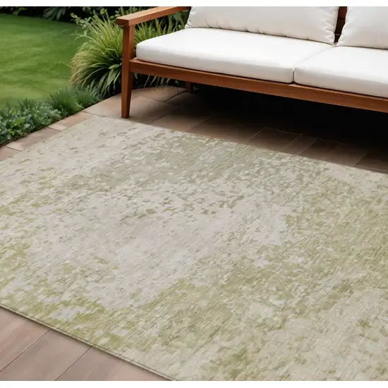 Beige And Ivory Abstract Washable Indoor Outdoor Area Rug Photo 2