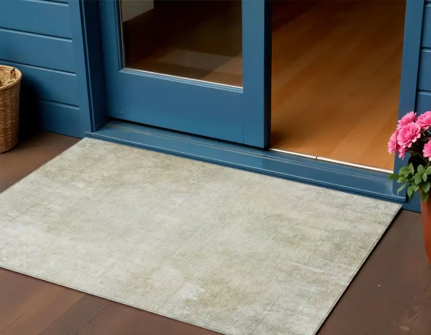 Beige And Ivory Abstract Washable Indoor Outdoor Area Rug Photo 2