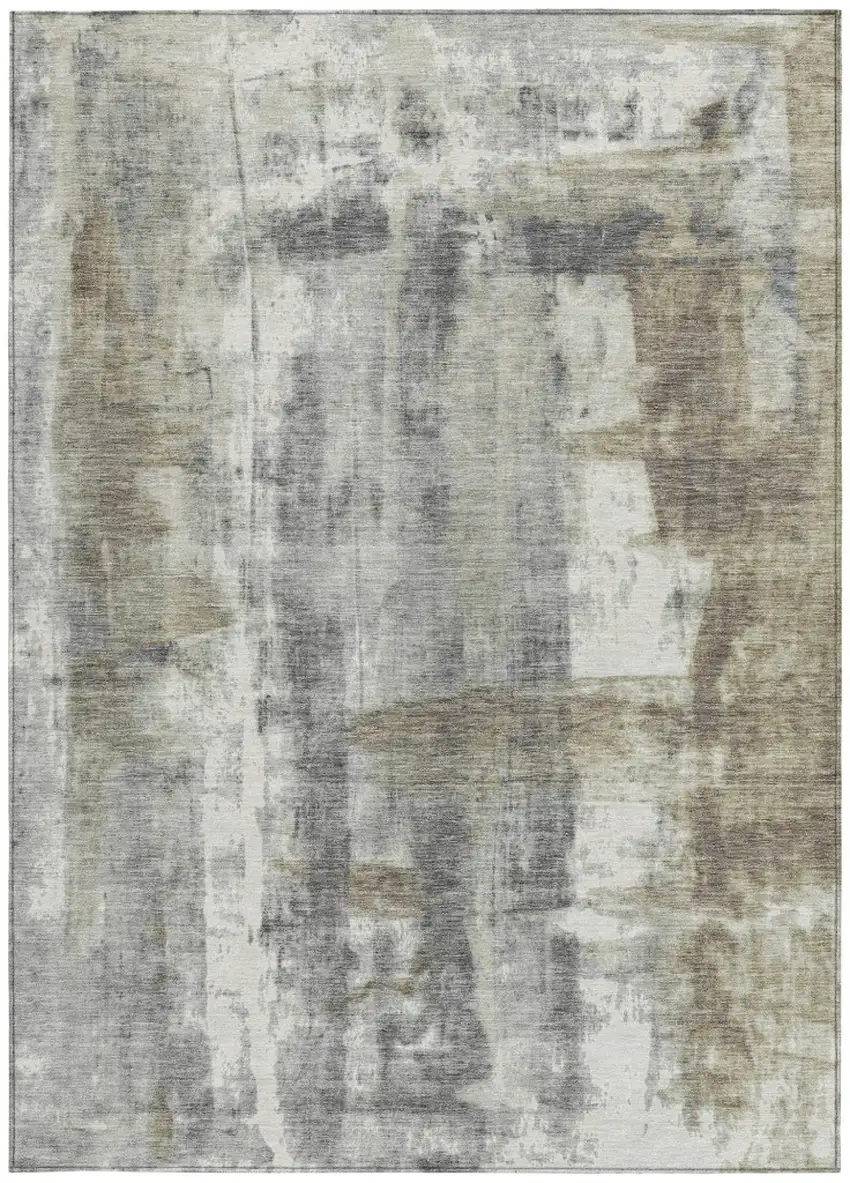 Beige And Ivory Abstract Washable Indoor Outdoor Area Rug Photo 3