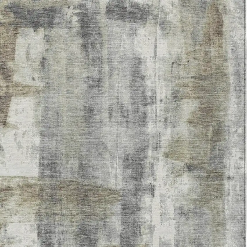 Beige And Ivory Abstract Washable Indoor Outdoor Area Rug Photo 4