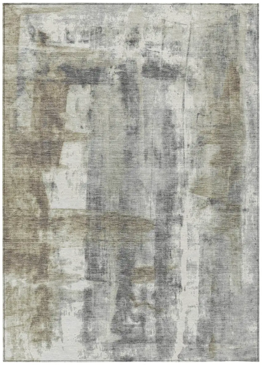 Beige And Ivory Abstract Washable Indoor Outdoor Area Rug Photo 1