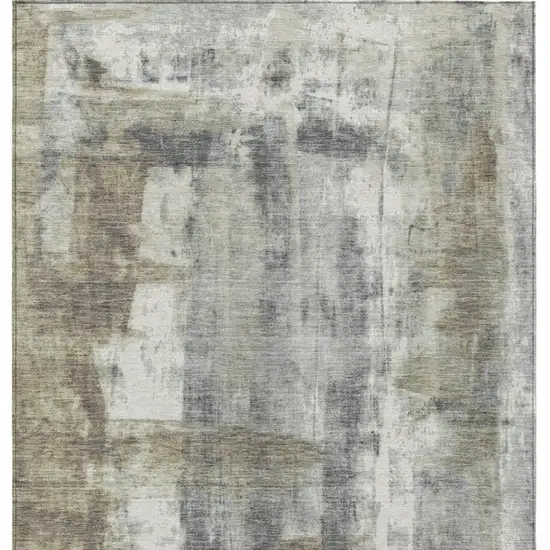 Beige And Ivory Abstract Washable Indoor Outdoor Area Rug Photo 4