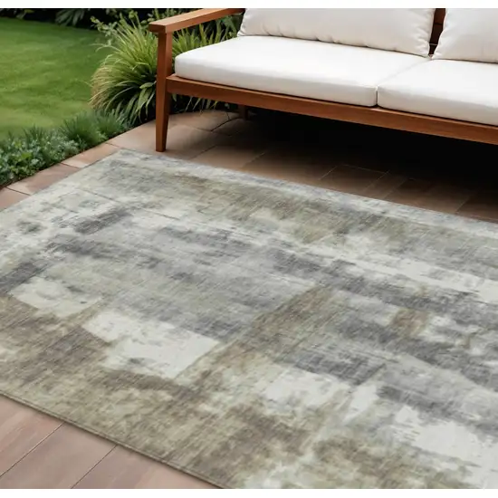 Beige And Ivory Abstract Washable Indoor Outdoor Area Rug Photo 2