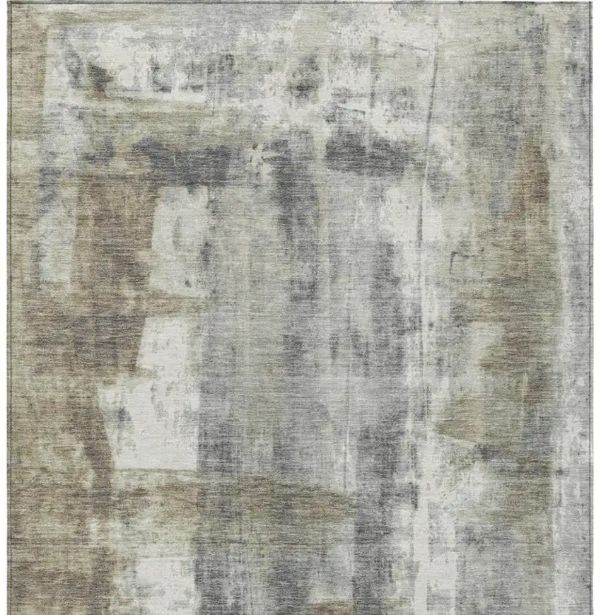 Beige And Ivory Abstract Washable Indoor Outdoor Area Rug Photo 4