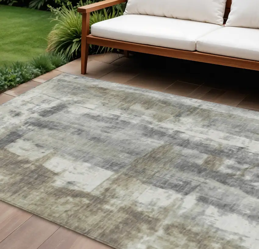 Beige And Ivory Abstract Washable Indoor Outdoor Area Rug Photo 2