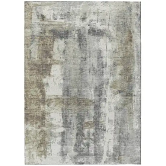 Beige And Ivory Abstract Washable Indoor Outdoor Area Rug Photo 1