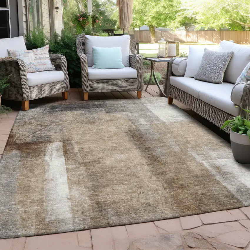 Beige And Ivory Abstract Washable Indoor Outdoor Area Rug Photo 5