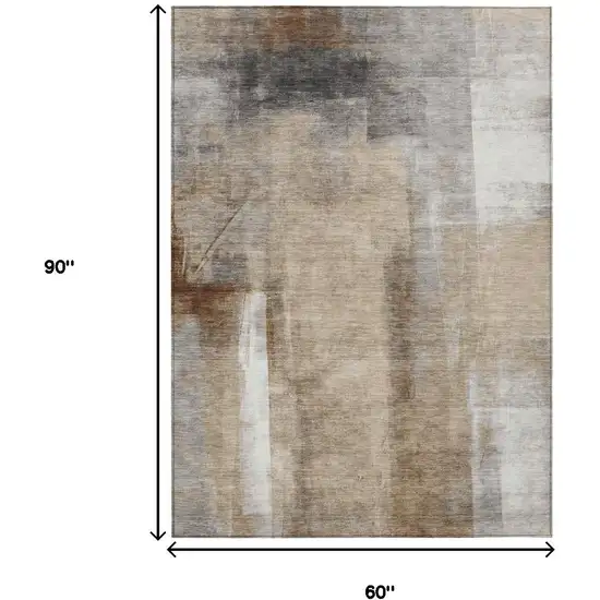 Beige And Ivory Abstract Washable Indoor Outdoor Area Rug Photo 9
