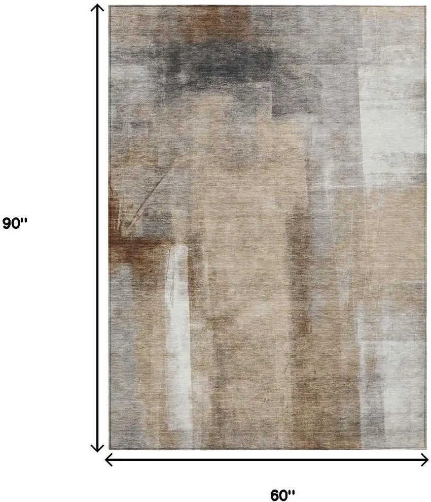 Beige And Ivory Abstract Washable Indoor Outdoor Area Rug Photo 9