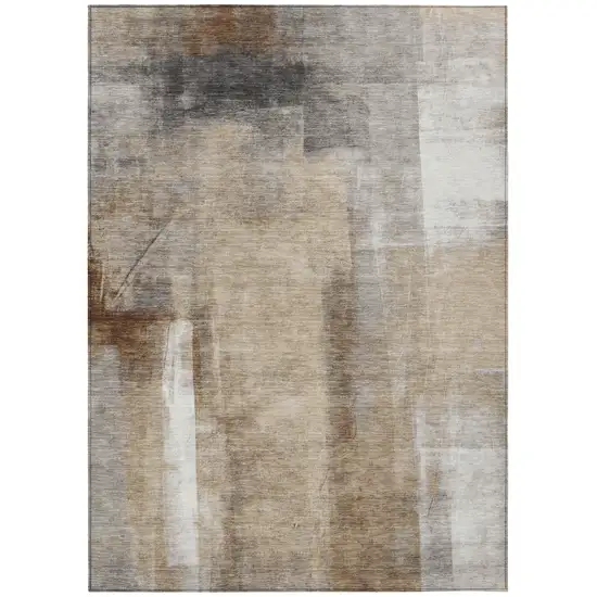Beige And Ivory Abstract Washable Indoor Outdoor Area Rug Photo 9