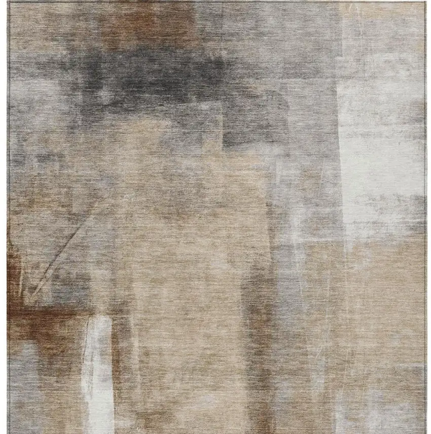 Beige And Ivory Abstract Washable Indoor Outdoor Area Rug Photo 1