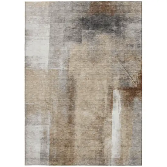 Beige And Ivory Abstract Washable Indoor Outdoor Area Rug Photo 9