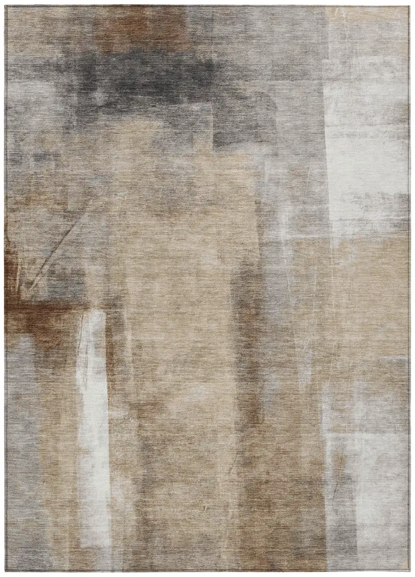 Beige And Ivory Abstract Washable Indoor Outdoor Area Rug Photo 8