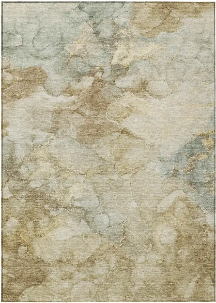 Beige And Ivory Abstract Washable Indoor Outdoor Area Rug Photo 9