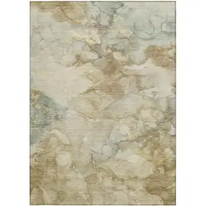 Photo of Beige And Ivory Abstract Washable Indoor Outdoor Area Rug