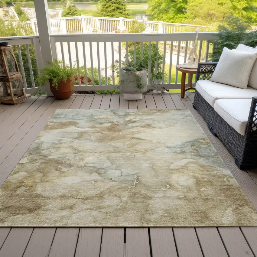Beige And Ivory Abstract Washable Indoor Outdoor Area Rug Photo 8