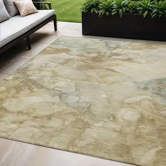 Beige And Ivory Abstract Washable Indoor Outdoor Area Rug Photo 2