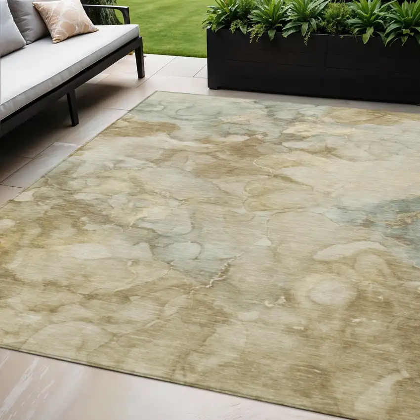 Beige And Ivory Abstract Washable Indoor Outdoor Area Rug Photo 2