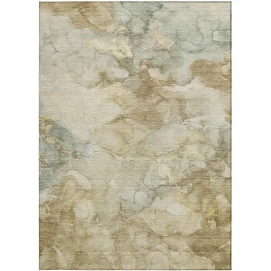 Beige And Ivory Abstract Washable Indoor Outdoor Area Rug Photo 1