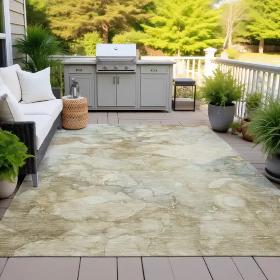 Beige And Ivory Abstract Washable Indoor Outdoor Area Rug Photo 5