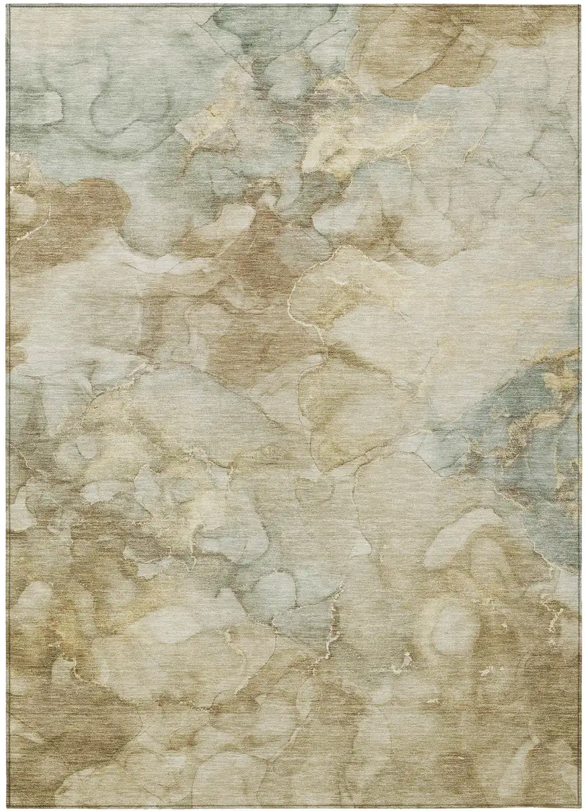 Beige And Ivory Abstract Washable Indoor Outdoor Area Rug Photo 3