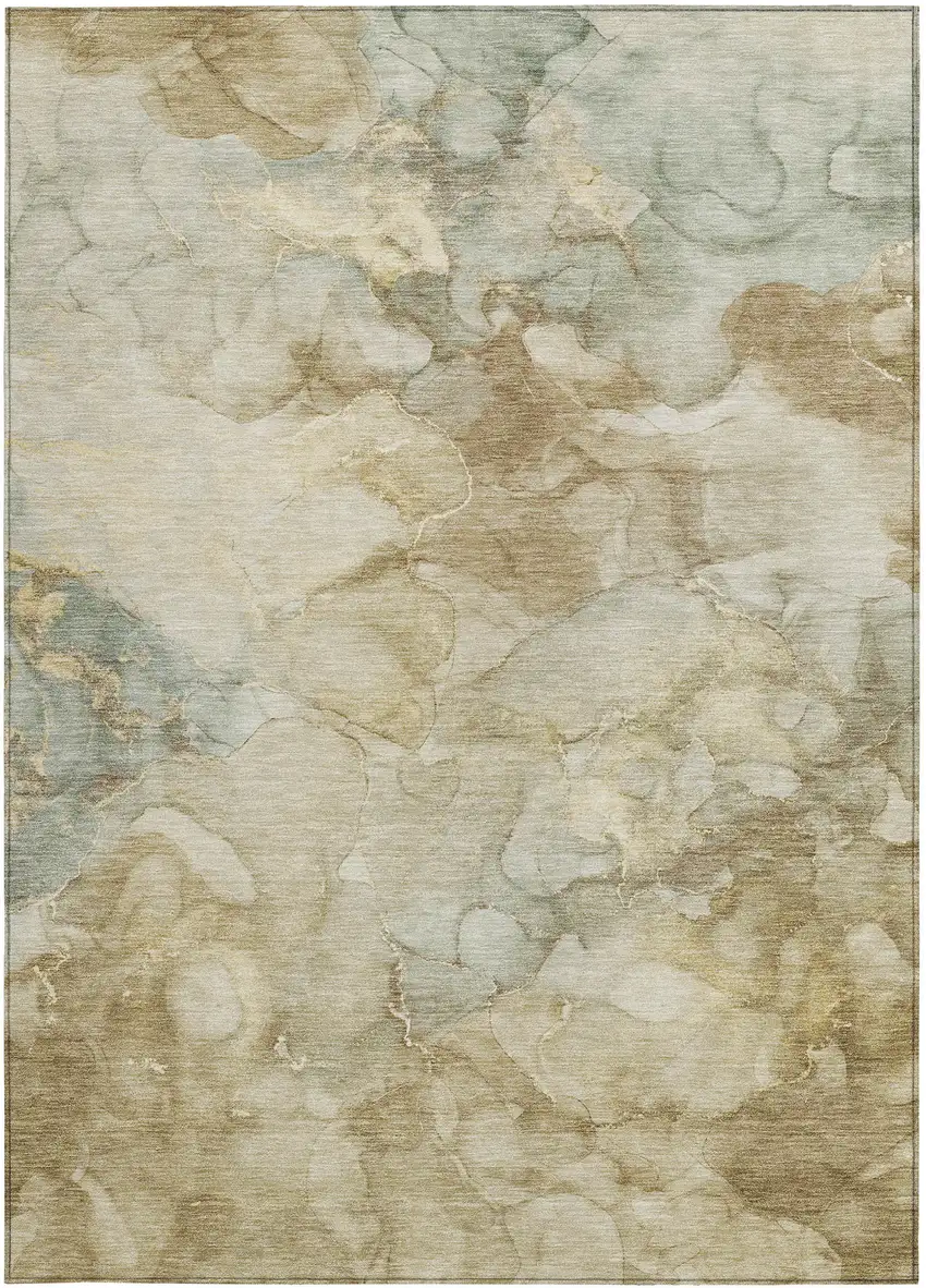 Beige And Ivory Abstract Washable Indoor Outdoor Area Rug Photo 4
