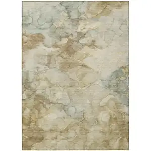 Photo of Beige And Ivory Abstract Washable Indoor Outdoor Area Rug