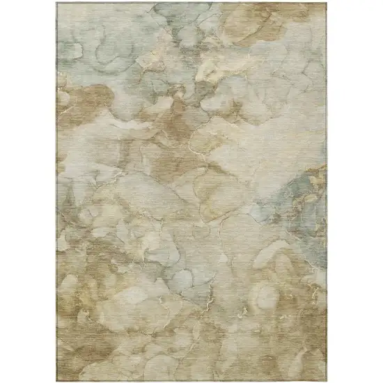 Beige And Ivory Abstract Washable Indoor Outdoor Area Rug Photo 1