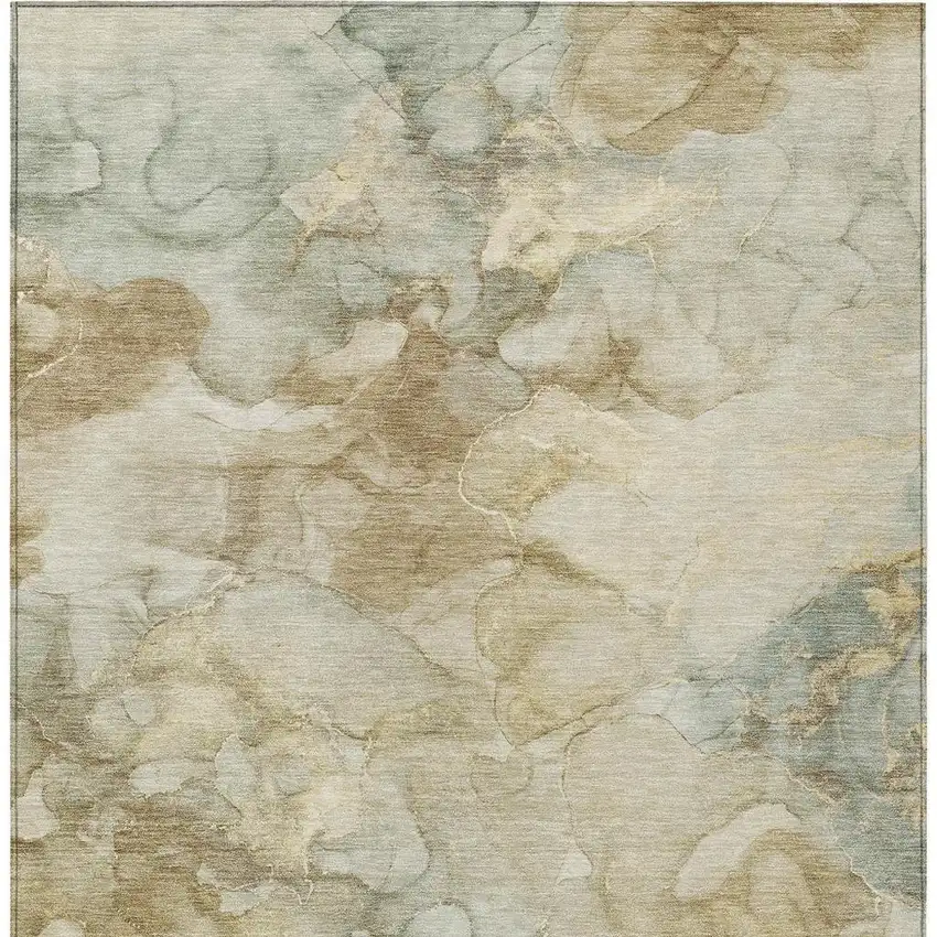 Beige And Ivory Abstract Washable Indoor Outdoor Area Rug Photo 4