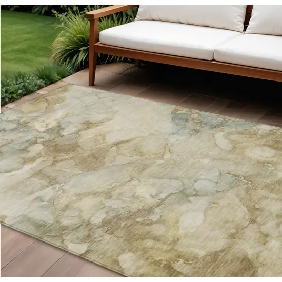 Beige And Ivory Abstract Washable Indoor Outdoor Area Rug Photo 2