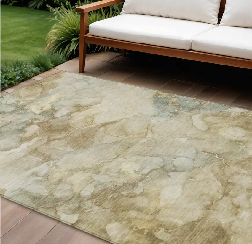 Beige And Ivory Abstract Washable Indoor Outdoor Area Rug Photo 2