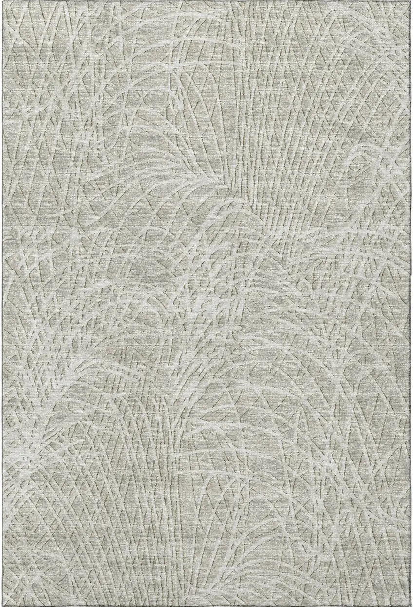 Beige And Ivory Abstract Washable Indoor Outdoor Area Rug Photo 4