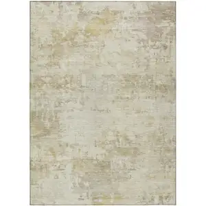 Photo of Beige And Ivory Abstract Washable Indoor Outdoor Area Rug