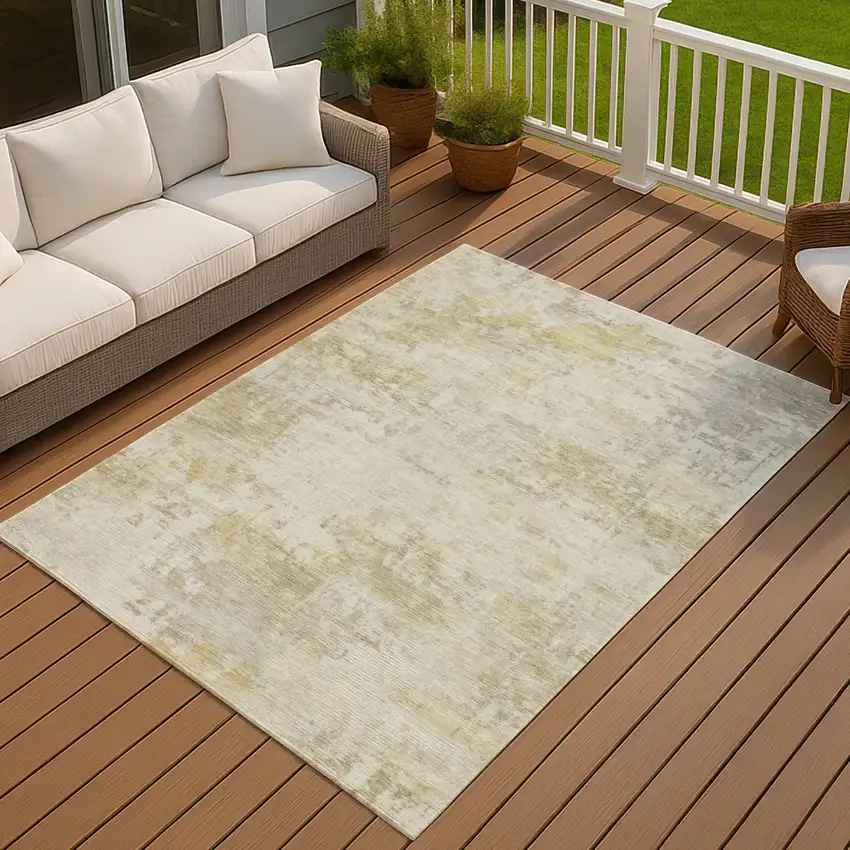 Beige And Ivory Abstract Washable Indoor Outdoor Area Rug Photo 4