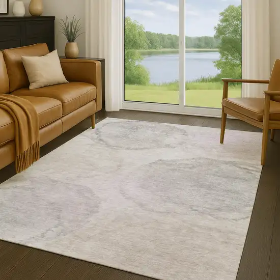Beige And Ivory Abstract Washable Indoor Outdoor Area Rug Photo 5