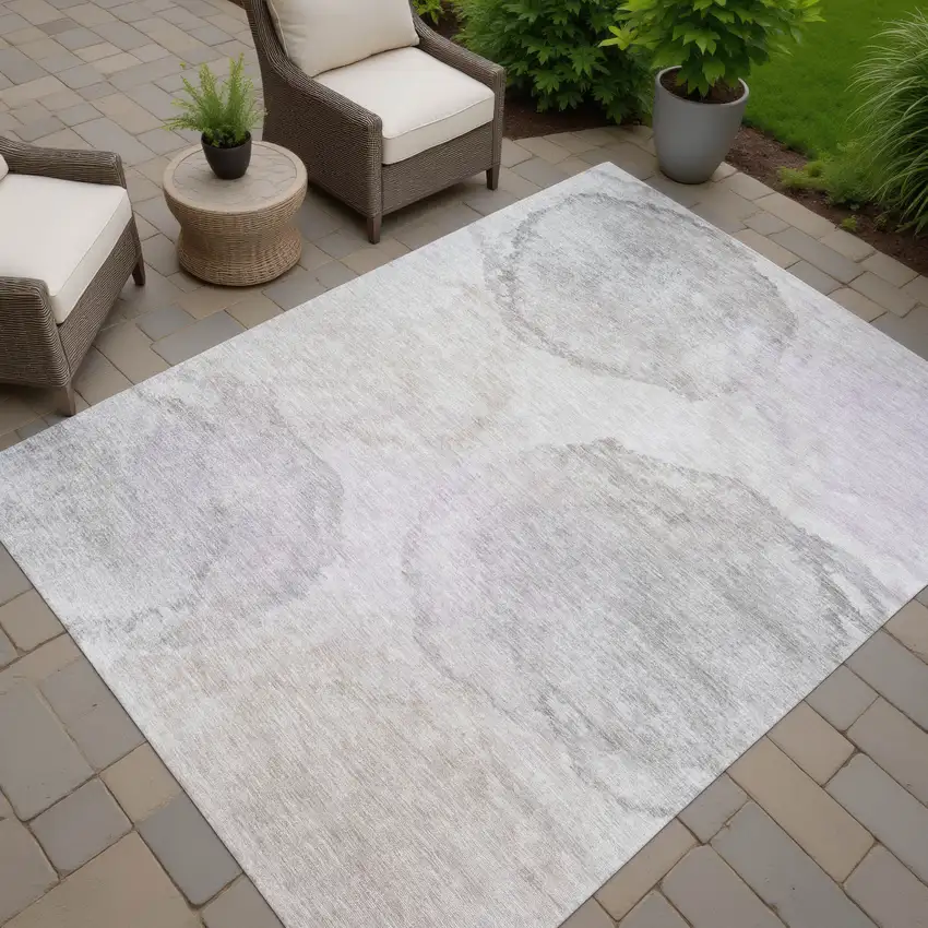 Beige And Ivory Abstract Washable Indoor Outdoor Area Rug Photo 7