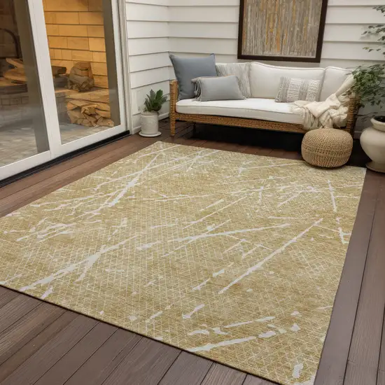Beige And Ivory Abstract Washable Indoor Outdoor Area Rug Photo 4