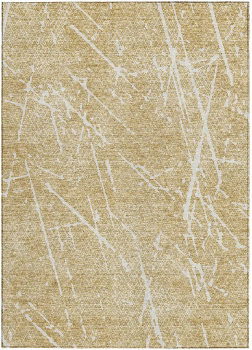 Beige And Ivory Abstract Washable Indoor Outdoor Area Rug Photo 3