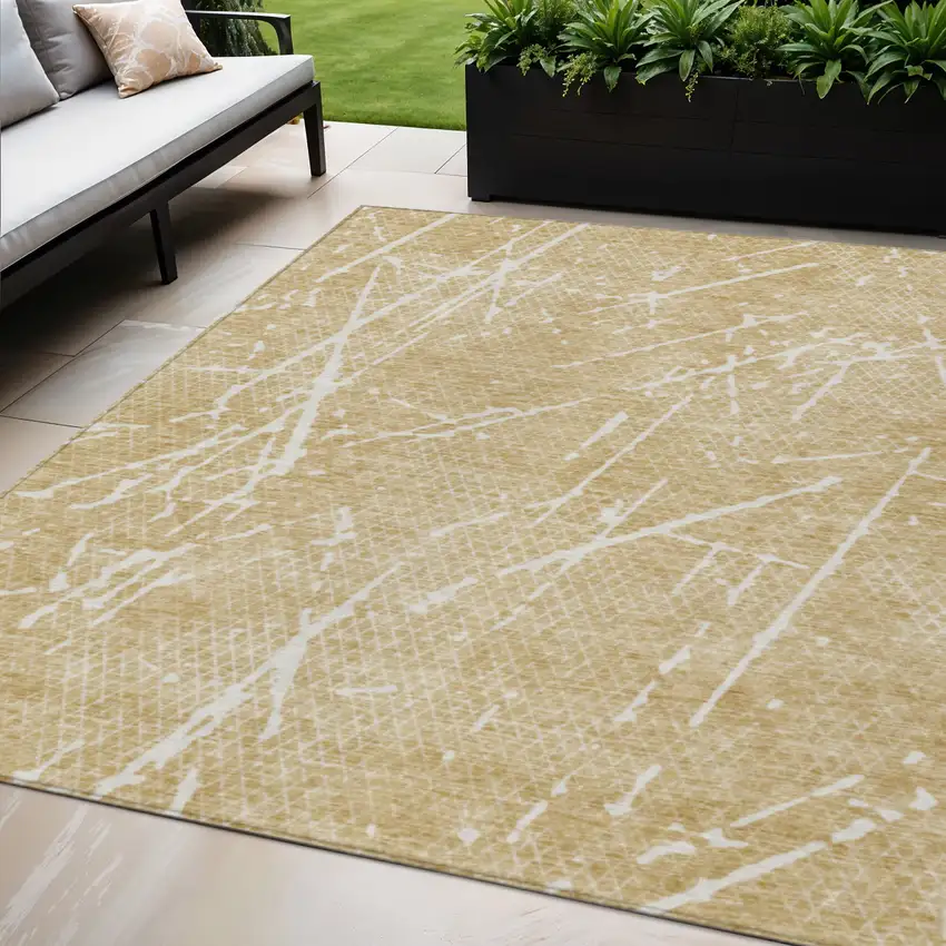 Beige And Ivory Abstract Washable Indoor Outdoor Area Rug Photo 1