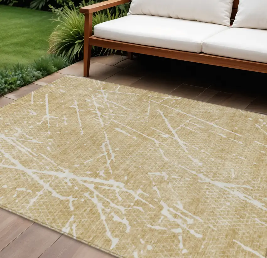 Beige And Ivory Abstract Washable Indoor Outdoor Area Rug Photo 1