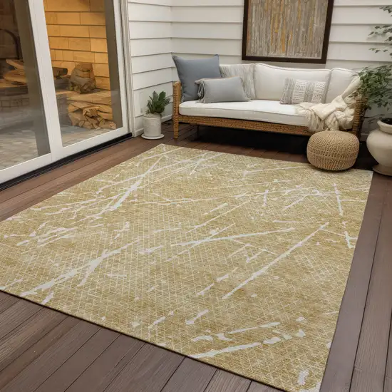 Beige And Ivory Abstract Washable Indoor Outdoor Area Rug Photo 7