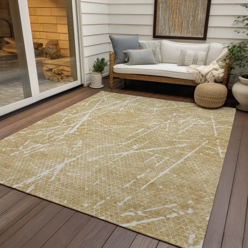 Beige And Ivory Abstract Washable Indoor Outdoor Area Rug Photo 7