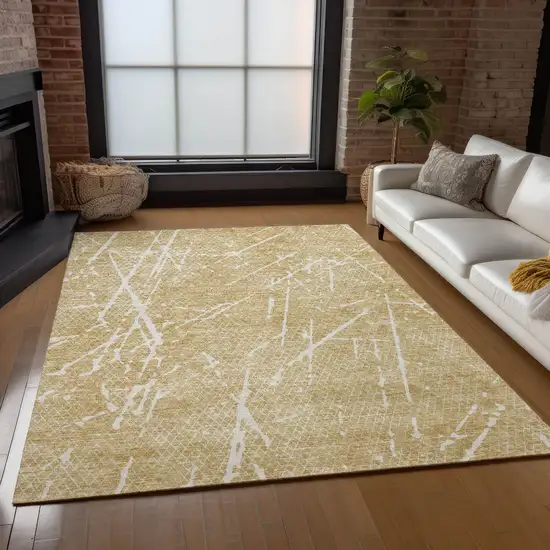 Beige And Ivory Abstract Washable Indoor Outdoor Area Rug Photo 6