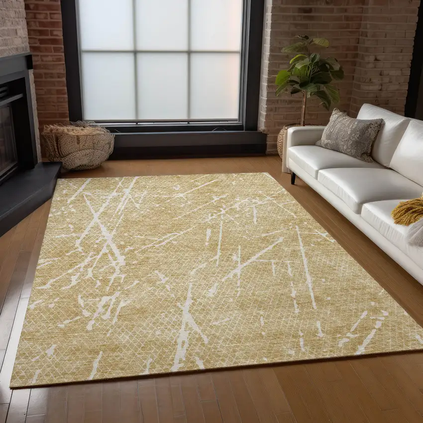 Beige And Ivory Abstract Washable Indoor Outdoor Area Rug Photo 6