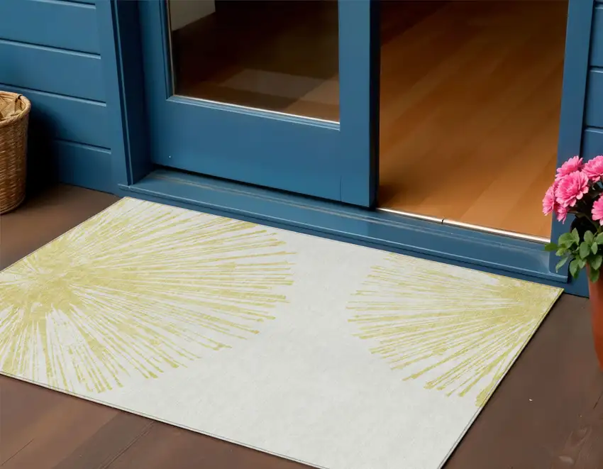 Beige And Ivory Abstract Washable Indoor Outdoor Area Rug Photo 1