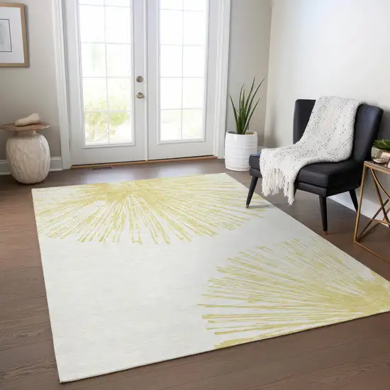 Beige And Ivory Abstract Washable Indoor Outdoor Area Rug Photo 8