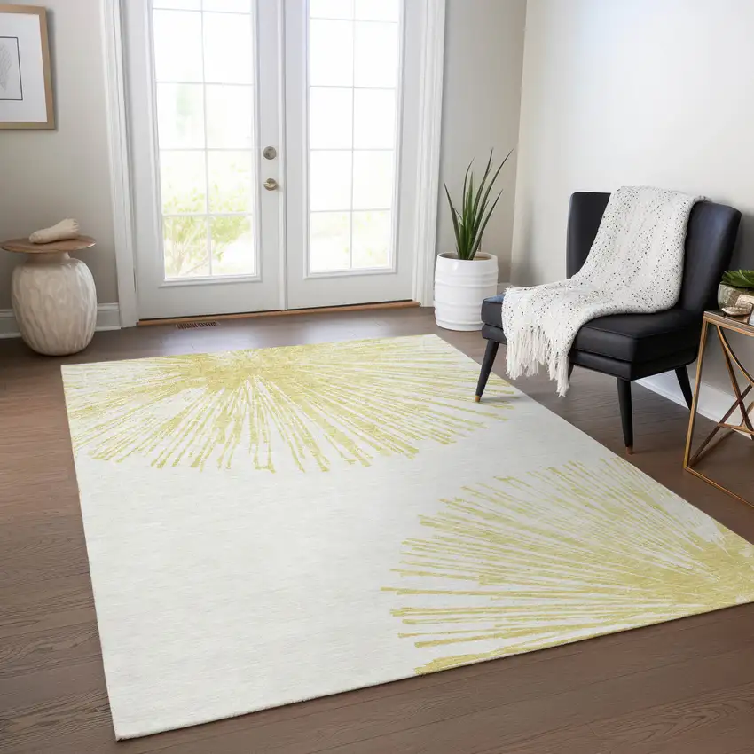 Beige And Ivory Abstract Washable Indoor Outdoor Area Rug Photo 8